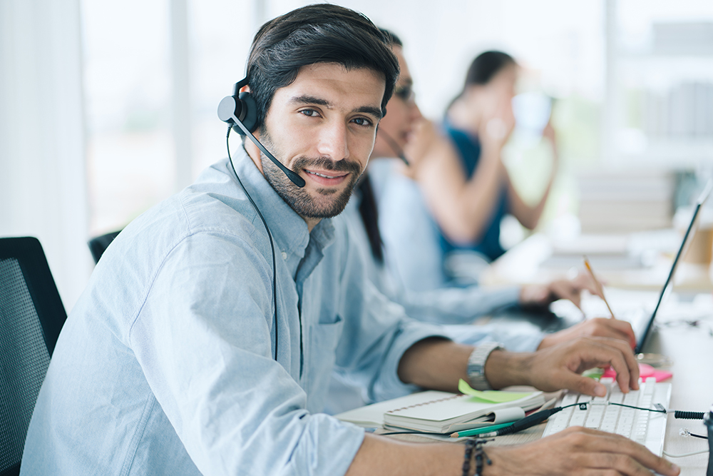 Service Team Concept. Operator or Contact Center Sale in Office, Service Team Concept. Operator or Contact Center Sale in Office,